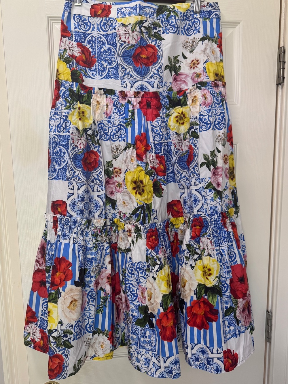 Boston Proper Tiered A-line Skirt Women’s M Cotton Floral striped Side Zip - Picture 4 of 5